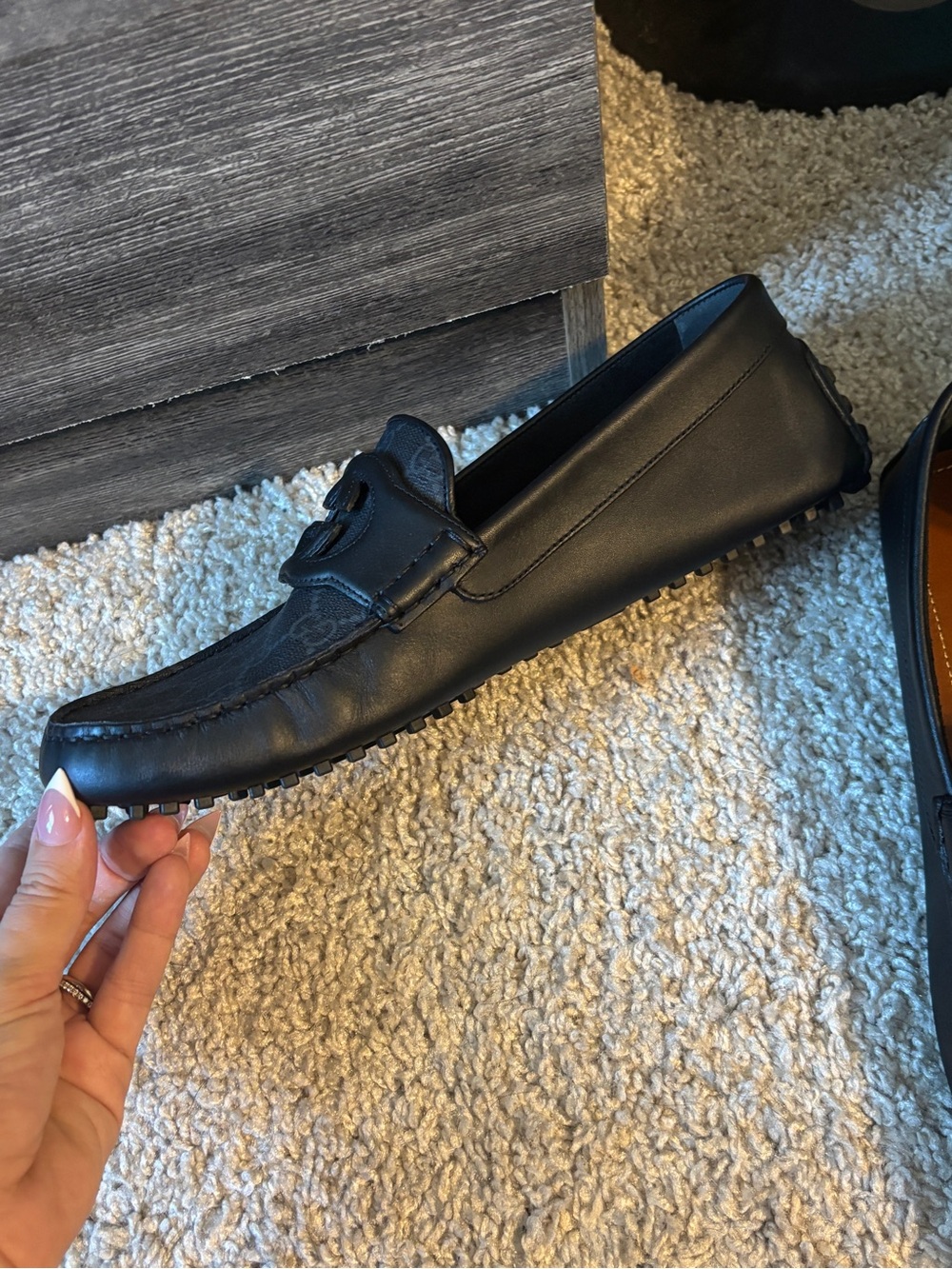 Gucci Black GG Canvas & Leather Slip-On Loafers with Interlocking G - Picture 3 of 11